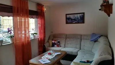 Ein Sitzbereich in der Unterkunft Hexenhaus am Waldesrand Wernigerode