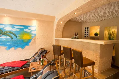 Ein Sitzbereich in der Unterkunft Ferienhaus Gottersitz