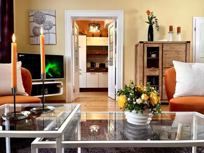 Ein Sitzbereich in der Unterkunft Schöne Ferienwohnung am Mathildenbrunnen
