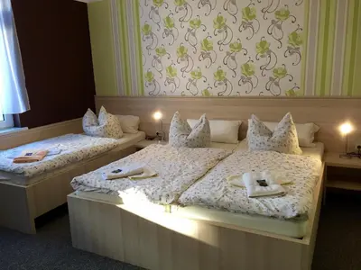 Ein Bett oder Betten in einem Zimmer der Unterkunft Blechleppel - Die Pension im Harz