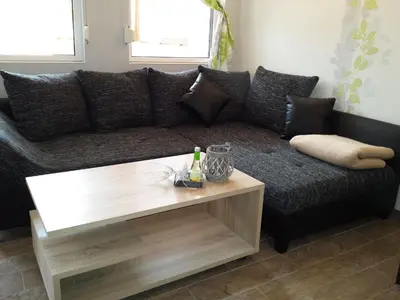 Ein Sitzbereich in der Unterkunft Ferienhaus Bielenski