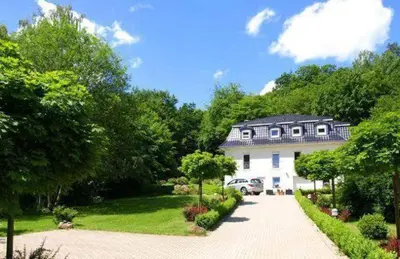 Ein Garten an der Unterkunft Weißes Haus am Kurpark, Fewo Gartenblick