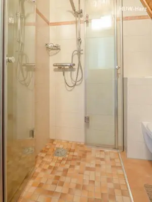 Ein Badezimmer in der Unterkunft Finnhütte am Kapitelsberg