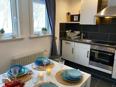 Küche/Küchenzeile in der Unterkunft Pension Haus am Wald