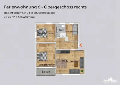 Grundriss der Unterkunft Auszeit im Harz Haus 3 Wohnung 6