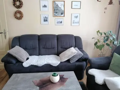 Ein Sitzbereich in der Unterkunft Ferienwohnung HARZgeNUSS
