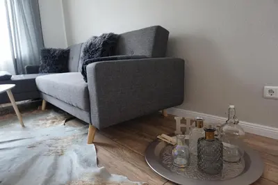 Ein Sitzbereich in der Unterkunft Ferienhaus Hundertmorgenfeld Wo 1
