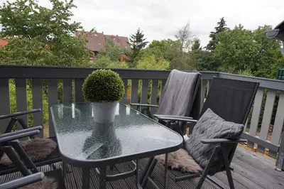 Ein Balkon oder eine Terrasse in der Unterkunft Ferienhaus Hundertmorgenfeld Wo2