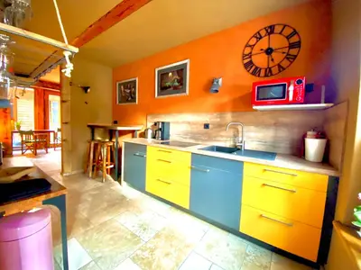 Küche/Küchenzeile in der Unterkunft Gemütliche ökologische Ferienwohnung EG Innenstadt
