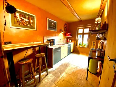 Küche/Küchenzeile in der Unterkunft Gemütliche ökologische Ferienwohnung EG Innenstadt