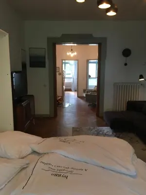 Ein Bett oder Betten in einem Zimmer der Unterkunft 110 qm Ferienwohnung Stadtvilla Halberstadt - Dem Tor zum Harz