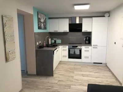 Küche/Küchenzeile in der Unterkunft Ferienwohnung Am Gondelteich