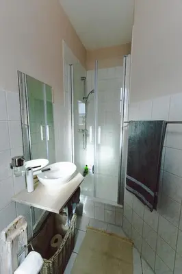 Ein Badezimmer in der Unterkunft Harzer Fachwerkstube Quedlinburg