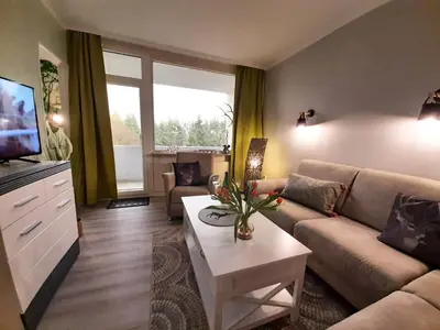 Ein Sitzbereich in der Unterkunft BocksbergGlück in Hahnenklee, Endreinigung, bezogene Betten, Handtücher inklusive