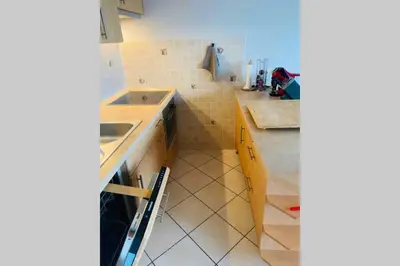 Küche/Küchenzeile in der Unterkunft Schönes ruhiges App mit Panoramablick auf den Harz