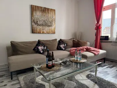 Ein Sitzbereich in der Unterkunft Ferienwohnung Roman Stadtkern von Quedlinburg 80qm