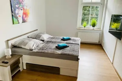 Ein Bett oder Betten in einem Zimmer der Unterkunft FeWo Seestadt mit Balkon #Netflix #Seenähe #Einkaufen von Harztraveler