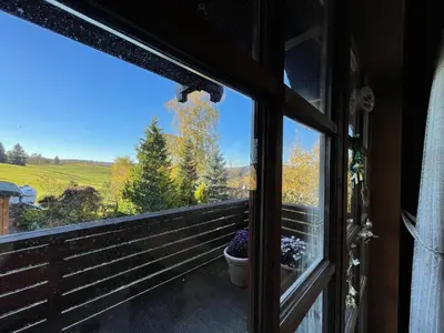 Ein Balkon oder eine Terrasse in der Unterkunft Ferienblockhaus 'Am Kunstberg'