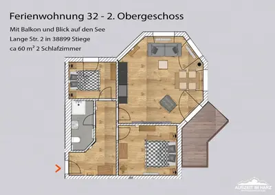 Grundriss der Unterkunft Auszeit-im-Harz Haus 5 Wohnung 32