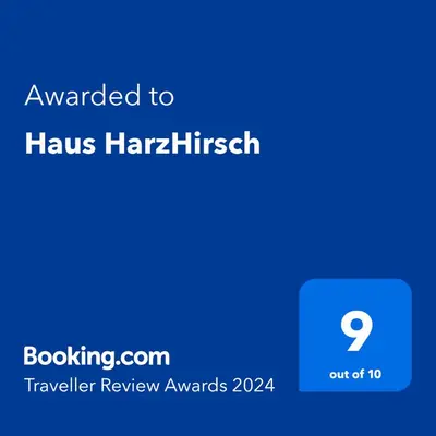 Ein Zertifikat, Auszeichnung, Logo oder anderes Dokument, das in der Unterkunft Haus HarzHirsch ausgestellt ist
