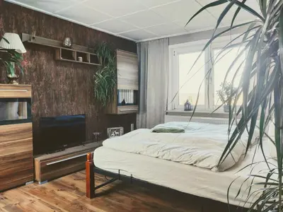 Ein Bett oder Betten in einem Zimmer der Unterkunft Ferienwohnung Malu Sol im Harz - stilvoll, gemütlich, tierfreundlich - mit Garten