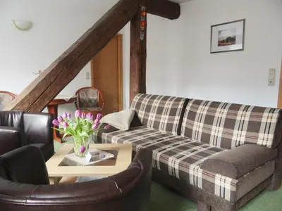 Ein Sitzbereich in der Unterkunft Ferienwohnung Altenbrak Haus Wilde