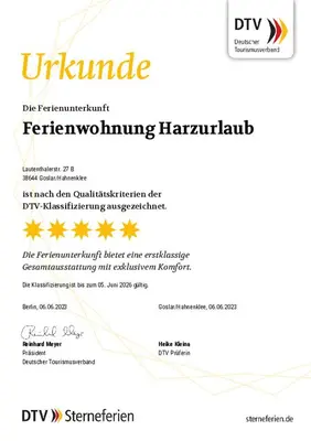 Ein Zertifikat, Auszeichnung, Logo oder anderes Dokument, das in der Unterkunft Ferienwohnung Harzurlaub ausgestellt ist