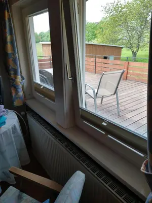 Ein Sitzbereich in der Unterkunft Haus Waldblick