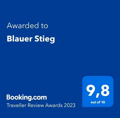 Ein Zertifikat, Auszeichnung, Logo oder anderes Dokument, das in der Unterkunft Blauer Stieg ausgestellt ist