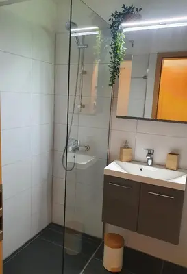 Ein Badezimmer in der Unterkunft Modernisierte Ferienwohnung Naturseelen mit Schwimmbad und Sauna