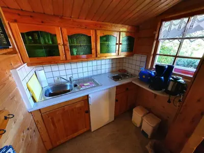 Küche/Küchenzeile in der Unterkunft Blockhaus 