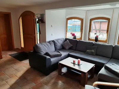 Ein Sitzbereich in der Unterkunft Ferienhaus Döring