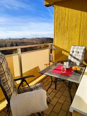 Ein Balkon oder eine Terrasse in der Unterkunft Apartment Harzfeuer mit wunderbarem Ausblick und Schwimmbad