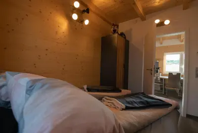 Ein Bett oder Betten in einem Zimmer der Unterkunft Blaues Ferienhaus Wernigerode